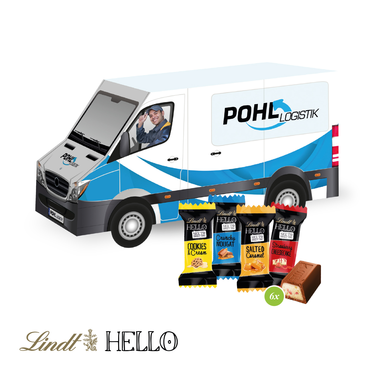 3D Präsent "Transporter" mit Lindt HELLO Mini
