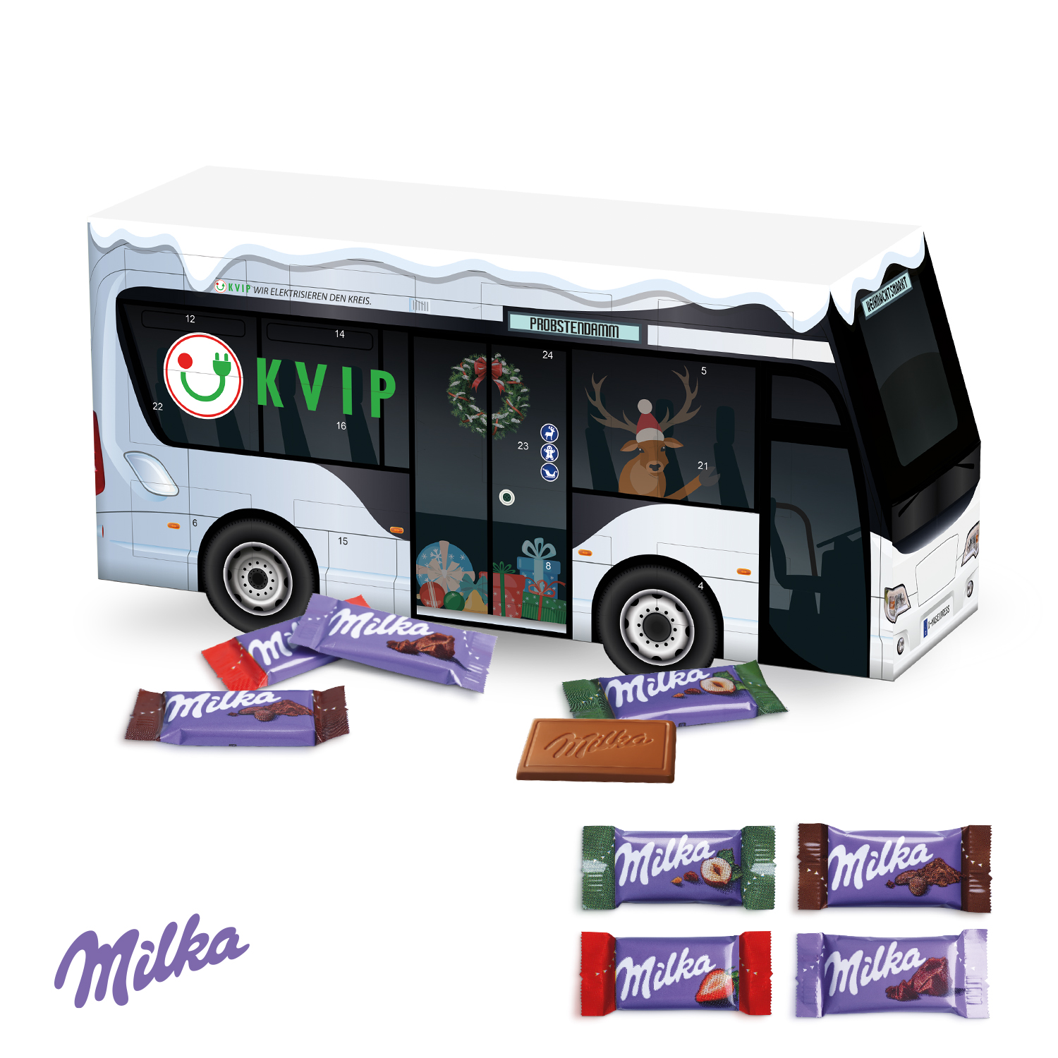 3D Adventskalender "Bus" mit Milka Schokolade