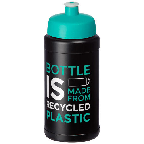 Baseline Recycelte Sportflasche, 500 ml, schwarz, aquablau