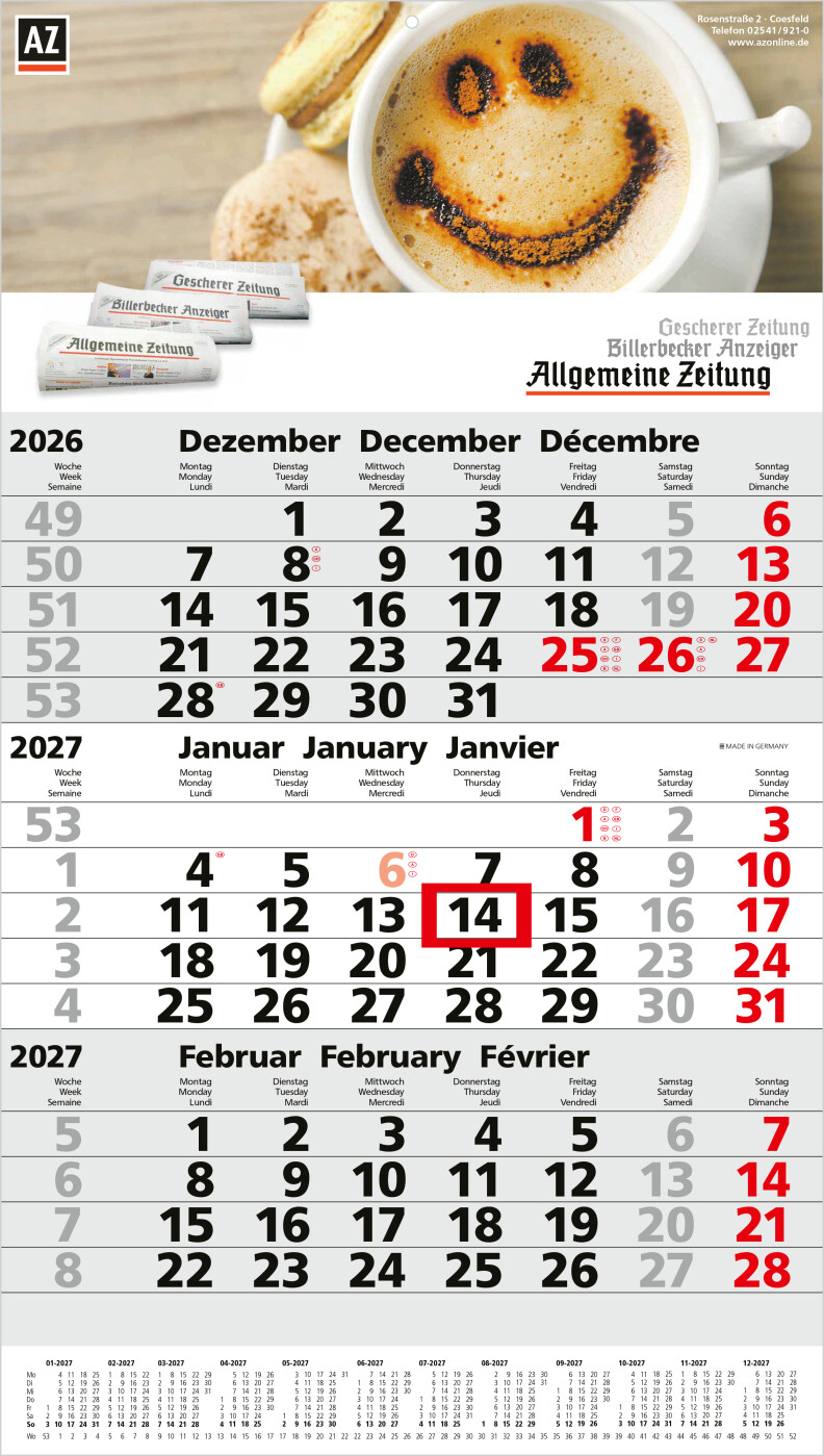 3-Monatskalender Einblatt Primus 3 Post A EXPRESS mit Jahresübersicht