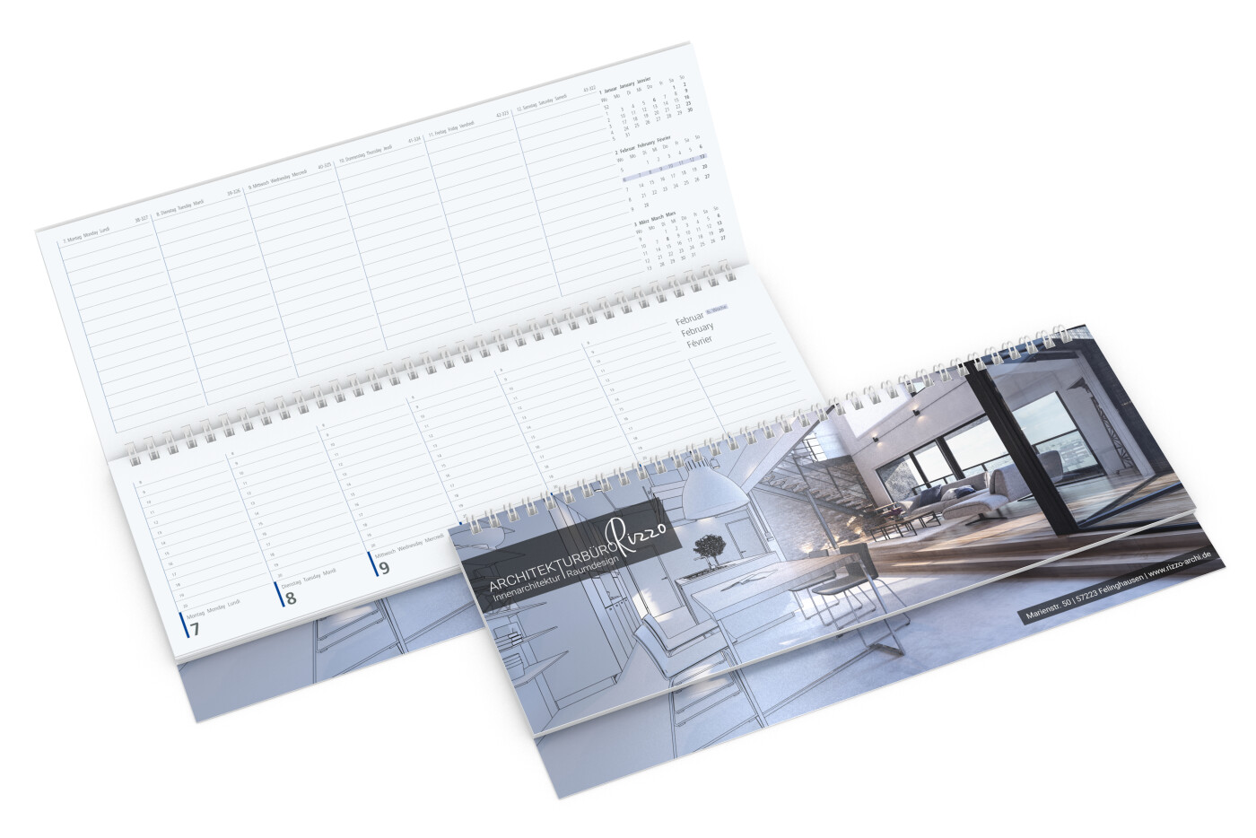 Tisch-Querkalender Compact 1 Woche = 2 Seiten 8–20 Uhr