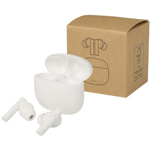 Alterf True Wireless Bluetooth® Headset aus recyceltem Kunststoff mit Silikon-Ohrstöpseln, weiss