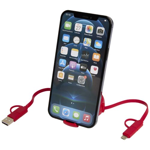 Alasia 100 cm 5-in-1 Kabel aus recyceltem Kunststoff und Aluminium, einziehbar, für Datenübertragung und mit 45W Schnellladun, rot