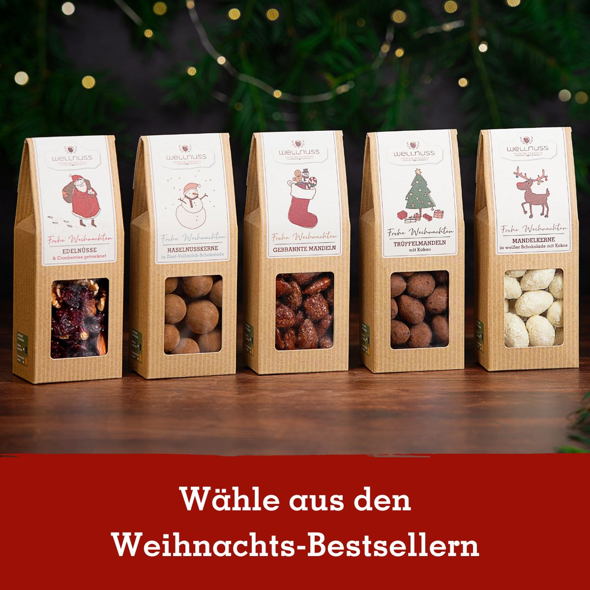 4 Premium Snacks in der Birkenholzbox - Weihnachts-Edition
