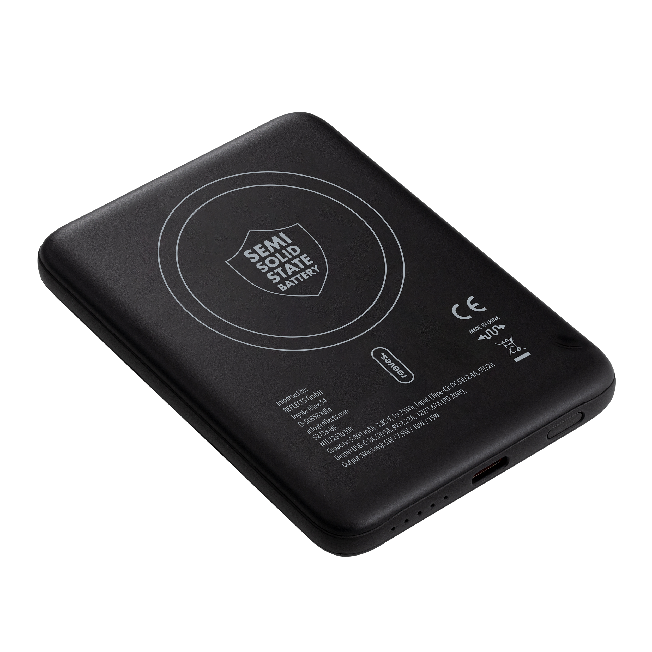 Magnetische 15W Wireless Powerbank REEVES-WATTRON Plus V - 5000 mAh, Schwarz