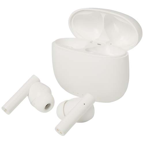 Alterf True Wireless Bluetooth® Headset aus recyceltem Kunststoff mit Silikon-Ohrstöpseln, weiss