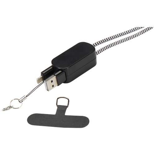 Anser Smartphone Lanyard aus recyceltem Kunststoff mit 27 W 5-in-1 integriertem Kabel, schwarz