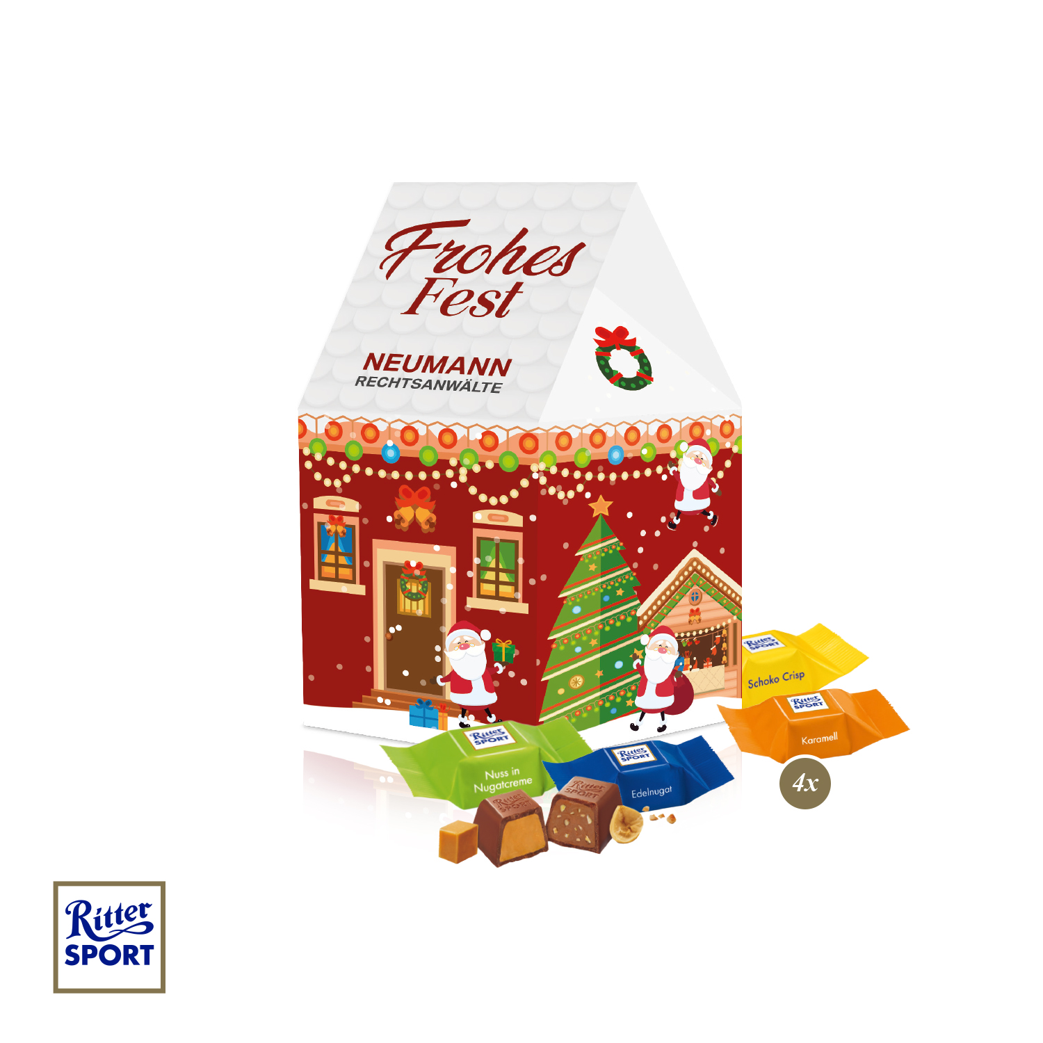 3D Präsent "Haus" mit Ritter SPORT Schokowürfel