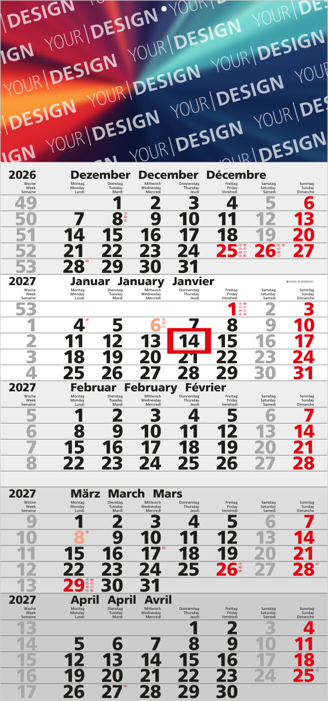 5-Monatskalender Einblatt Quintus 5 Monate gleich groß