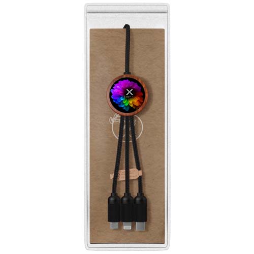 SCX.design C37 40W 5-in-1 rPET Ladekabel in rundem Bambusgehäuse mit Leuchtlogo