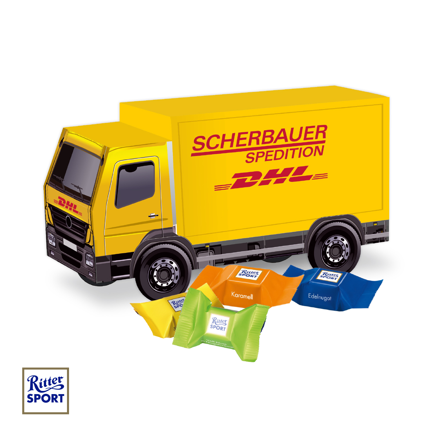 3D Präsent "LKW" mit Ritter SPORT Schokowürfel