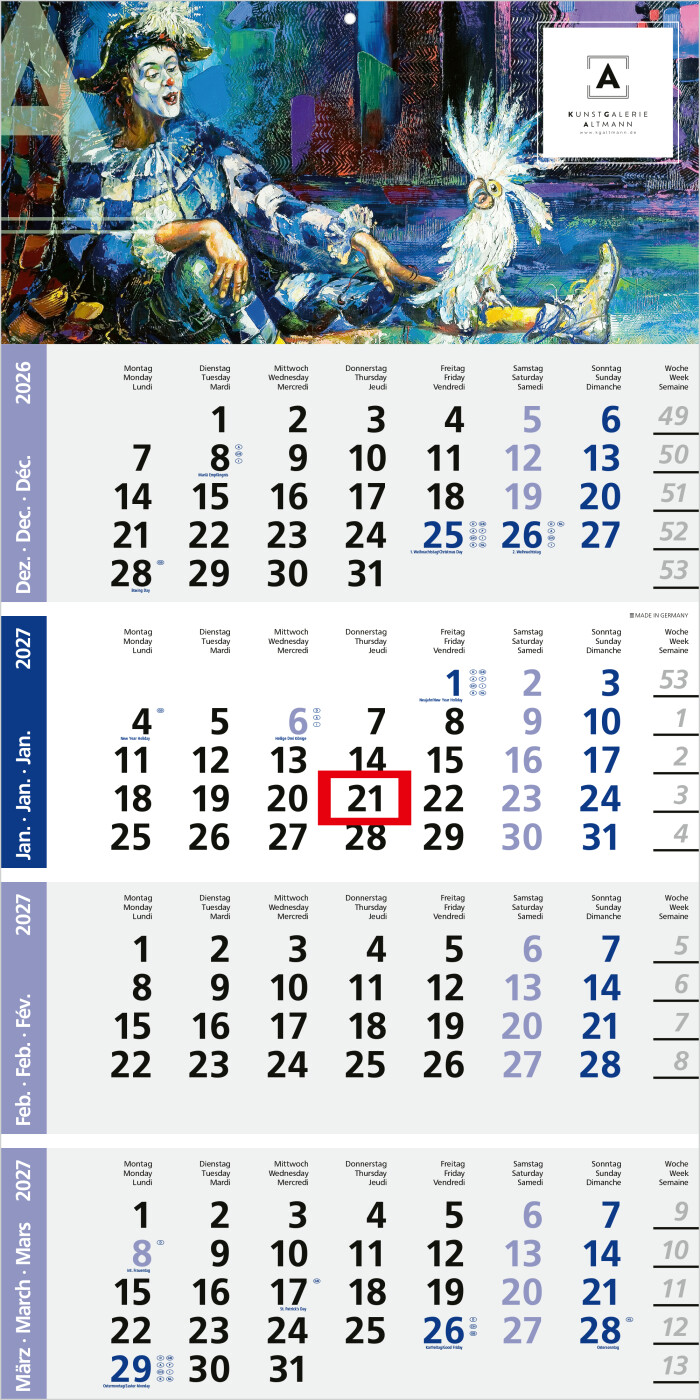 4-Monatskalender Einblatt Logic 4 Post A EXPRESS Design-Kalendarium