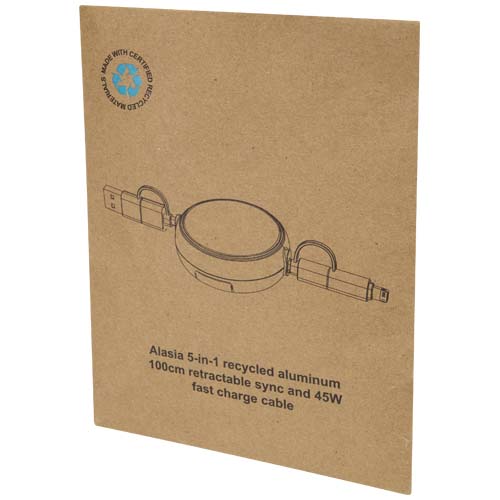 Alasia 100 cm 5-in-1 Kabel aus recyceltem Kunststoff und Aluminium, einziehbar, für Datenübertragung und mit 45W Schnellladun, rot