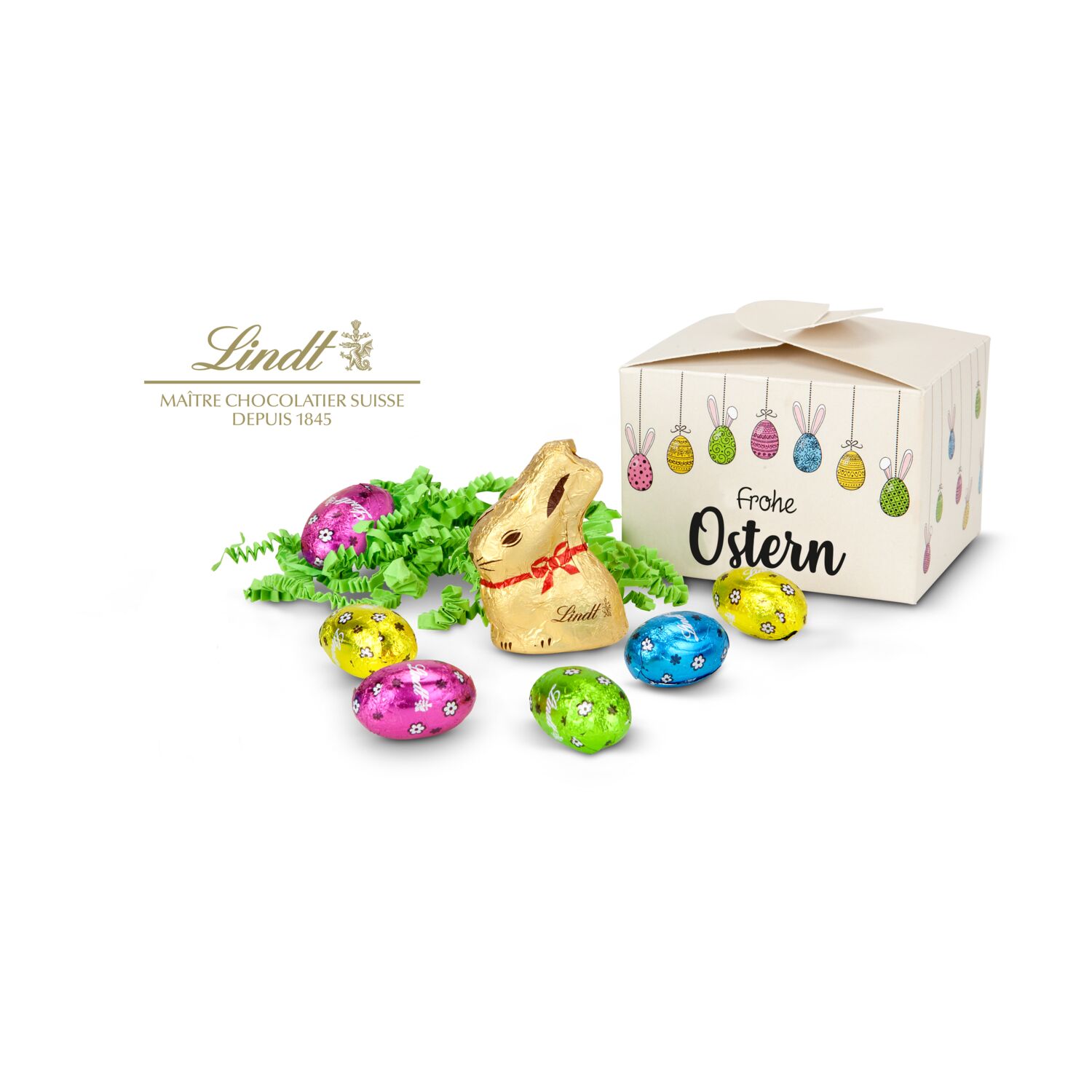 Geschenkartikel: Buntes Lindt Osternest - auch in individueller Pralinenschachtel