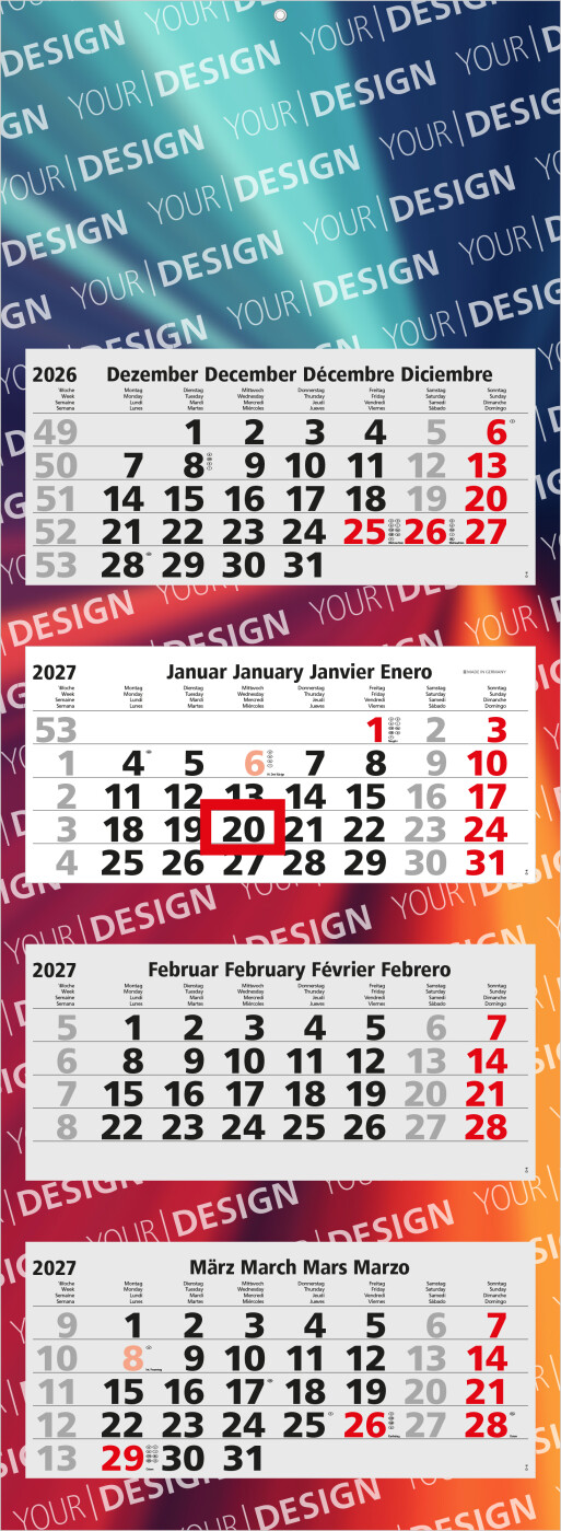 4-Monatskalender Mehrblock Quadro Light 4 EXPRESS Werbung auf Rückwand