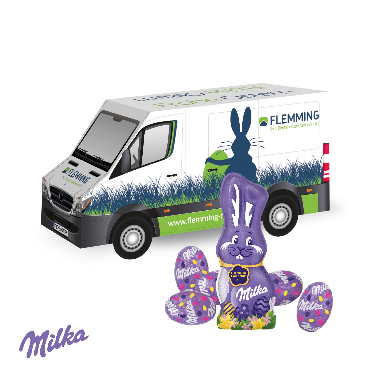 3D Präsent "Transporter" Ostern mit Milka Schokoladenmischung