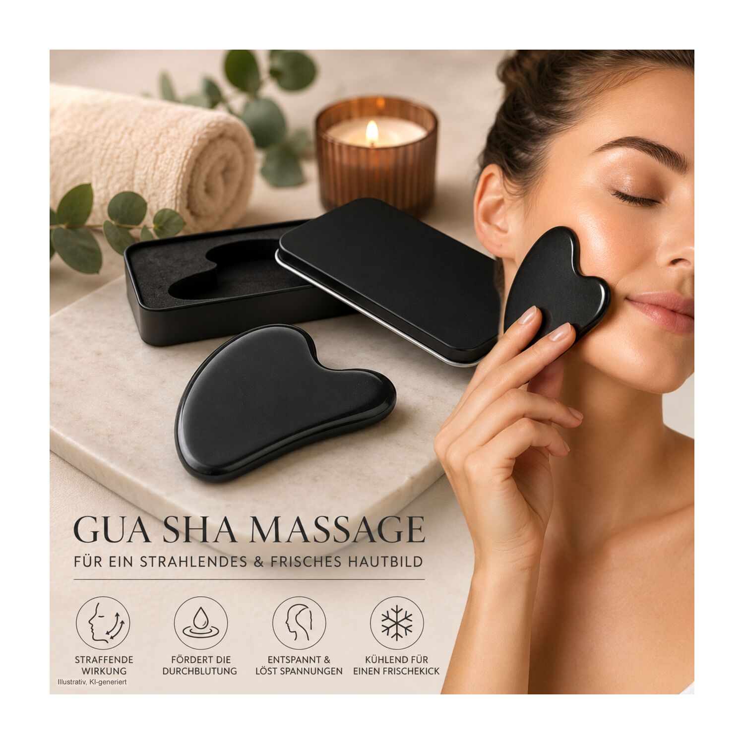 Massagestein Gua Sha Black Obsidian