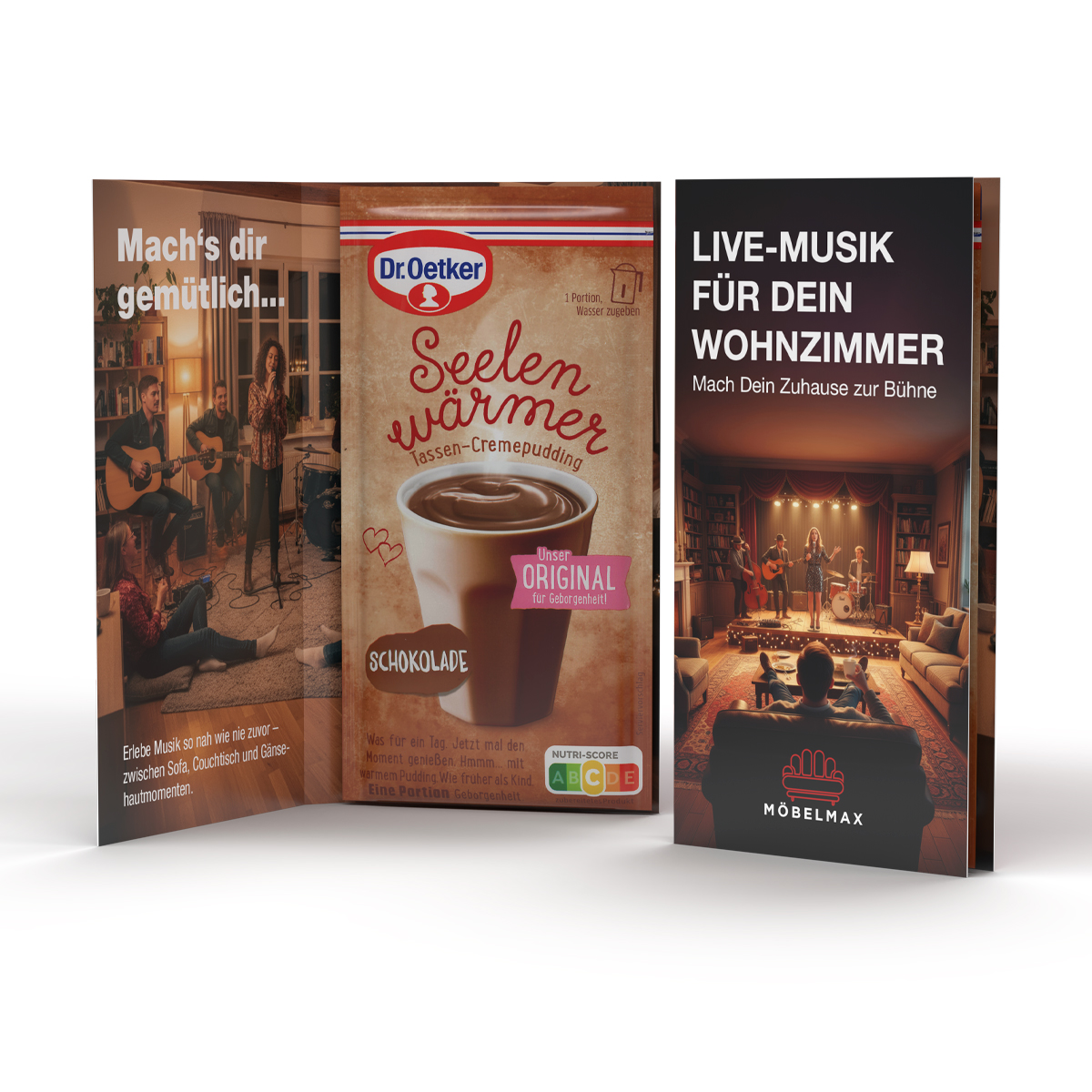 Dr. Oetker Tassenpudding in Werbeklappkarte | 59 g | Schoko | 4c Euroskala