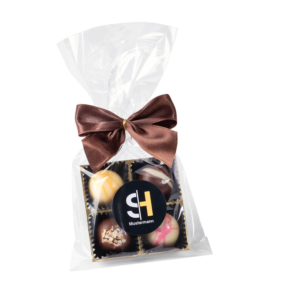 4 PREMIUM-PRALINEN IN TÜTE MIT SCHLEIFE
