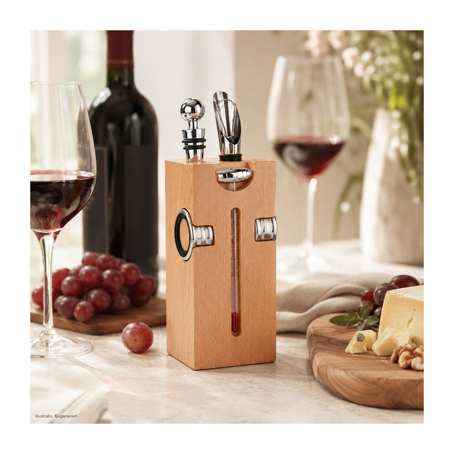 Geschenkset / Präsenteset: Buche-Block mit Wein