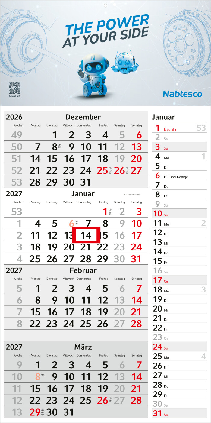 4-Monatskalender Einblatt Konzept 4 Post EXPRESS mit Streifenkalendarium