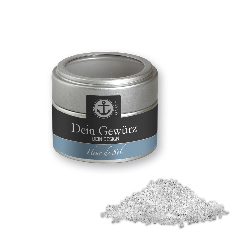 Fleur de Sel, ca. 50g, Metalldose Mini mit Sichtfenster silber