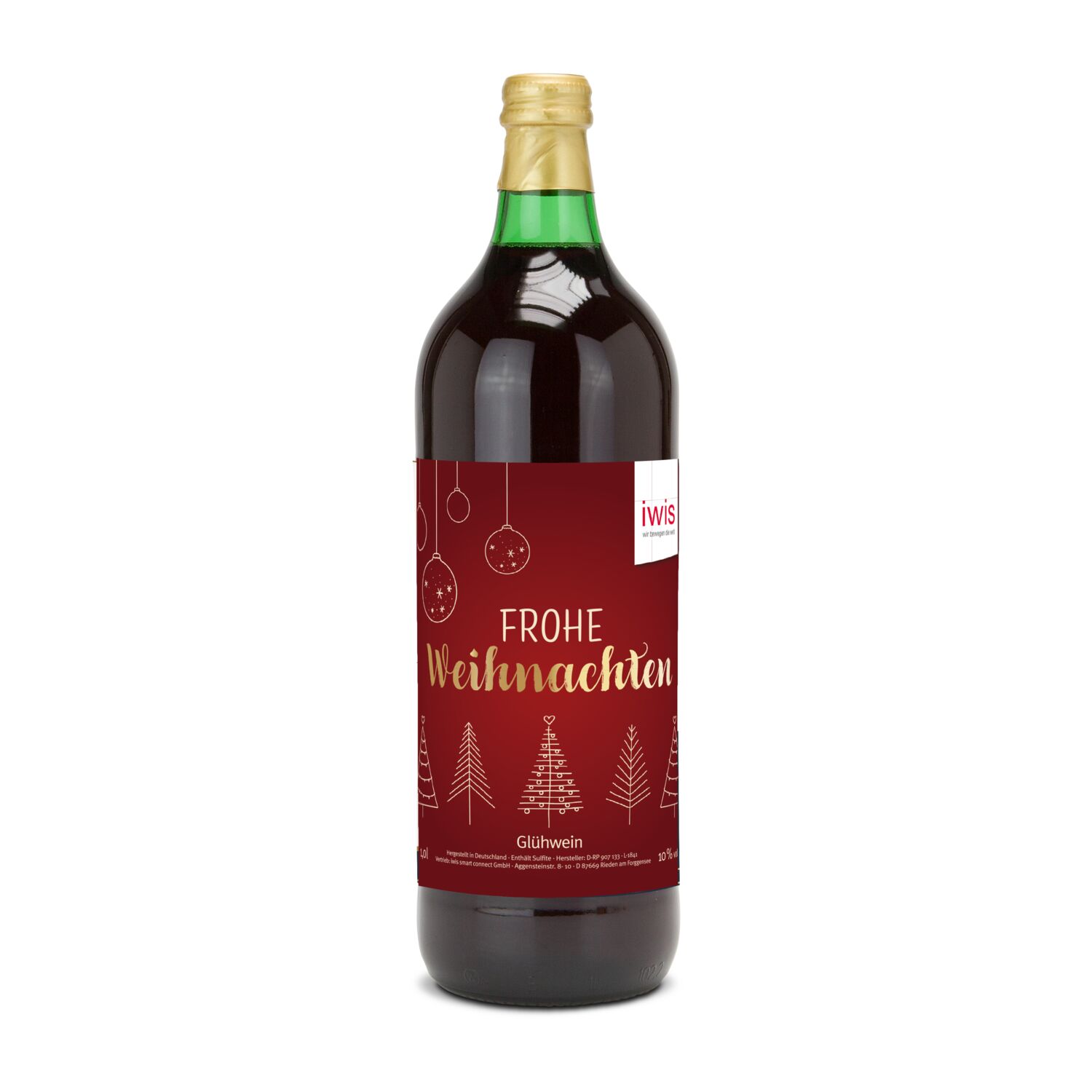 Glühwein - Flasche grün, 1 l - individuelles Etikett
