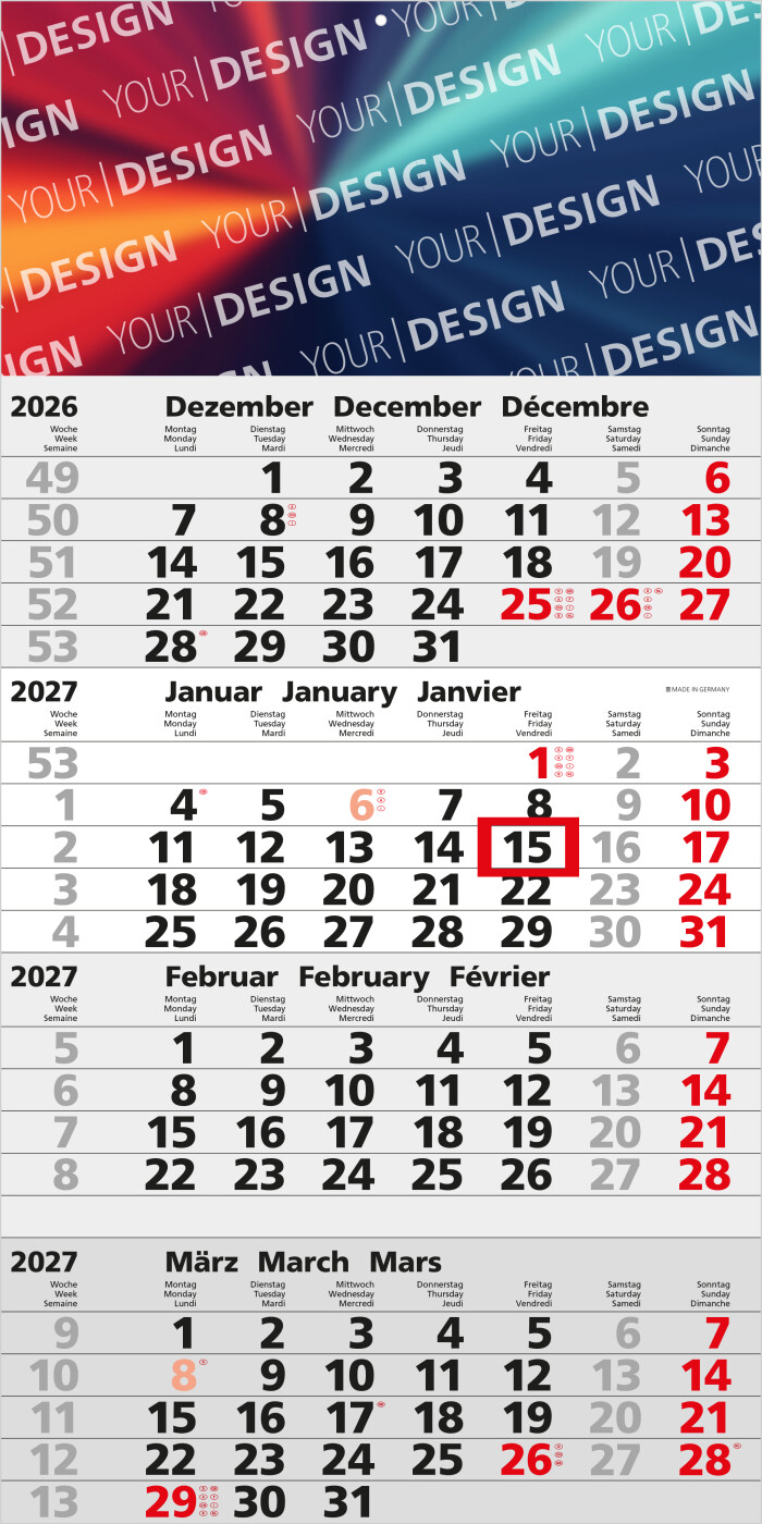 4-Monatskalender Einblatt Mega 4 Post A postoptimiert