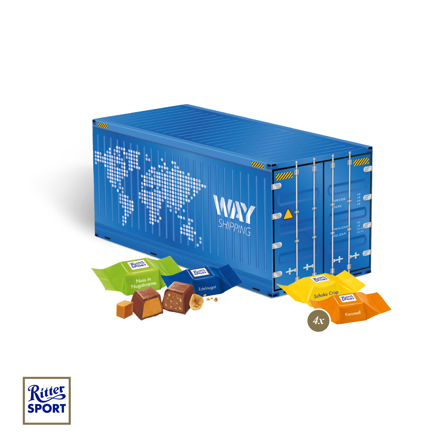 3D Präsent "Container" mit Ritter SPORT Schokowürfel