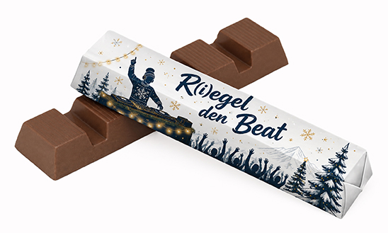 Belgischer Schokoladenriegel im individuellen Werbewickler | 45 g | Weiße Schokolade | 4c Euroskala