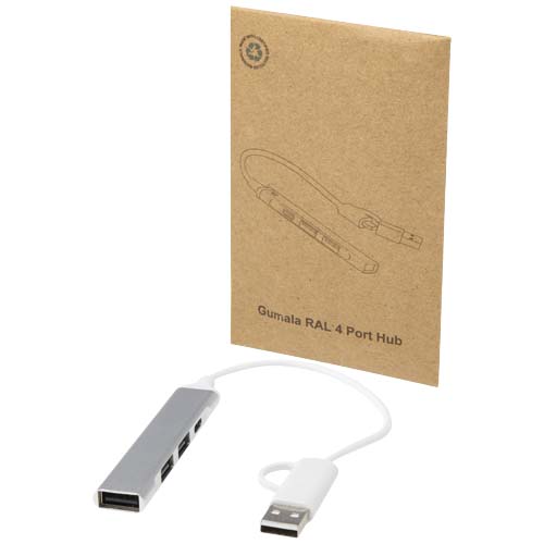 Alkaid 4 Port Hub aus recyceltem Aluminium mit USB-A- und Typ-C-Anschlüssen und zwei Eingängen