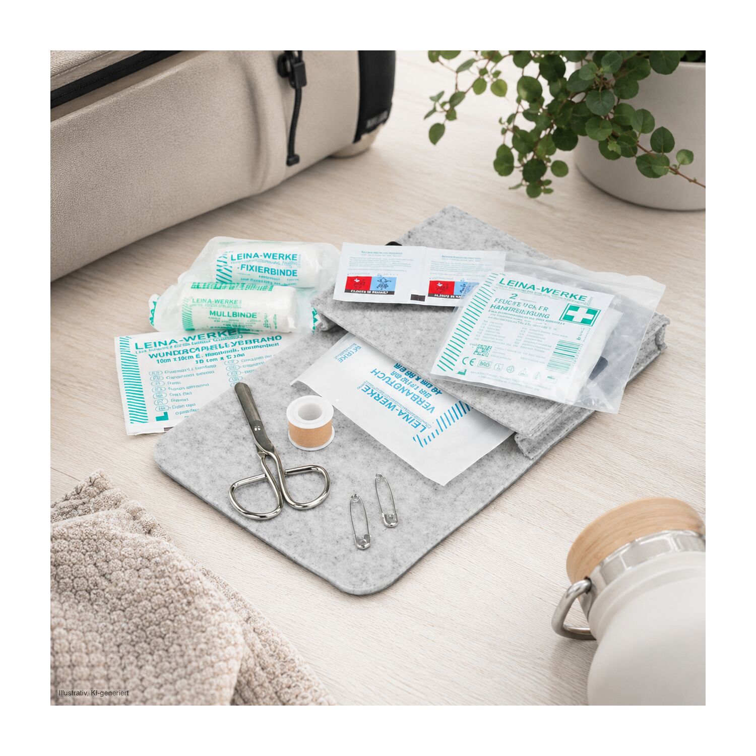 First Aid Kit in Filztasche - Erste Hilfe Set, 12-teilig, deutsche Markenware