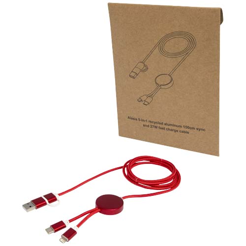 Alasia 150 cm 5-in-1 Kabel aus recyceltem Kunststoff für Datenübertragung und 27W Schnellladung, rot