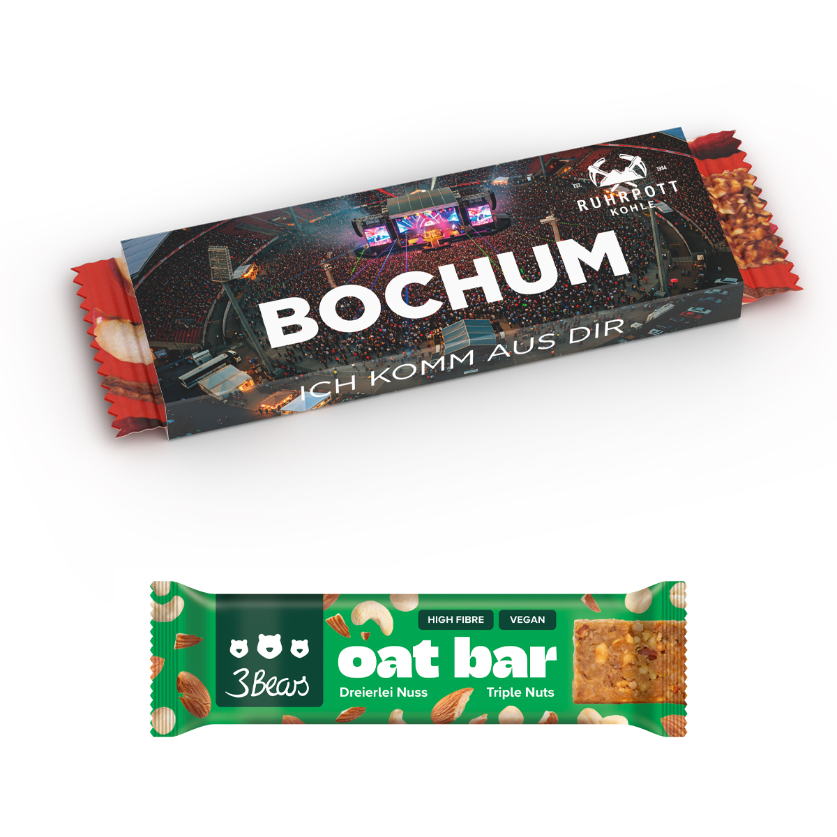 3Bears Oat Bar im Werbeschuber | 45 g | Dreierlei Nuss | 4c Euroskala