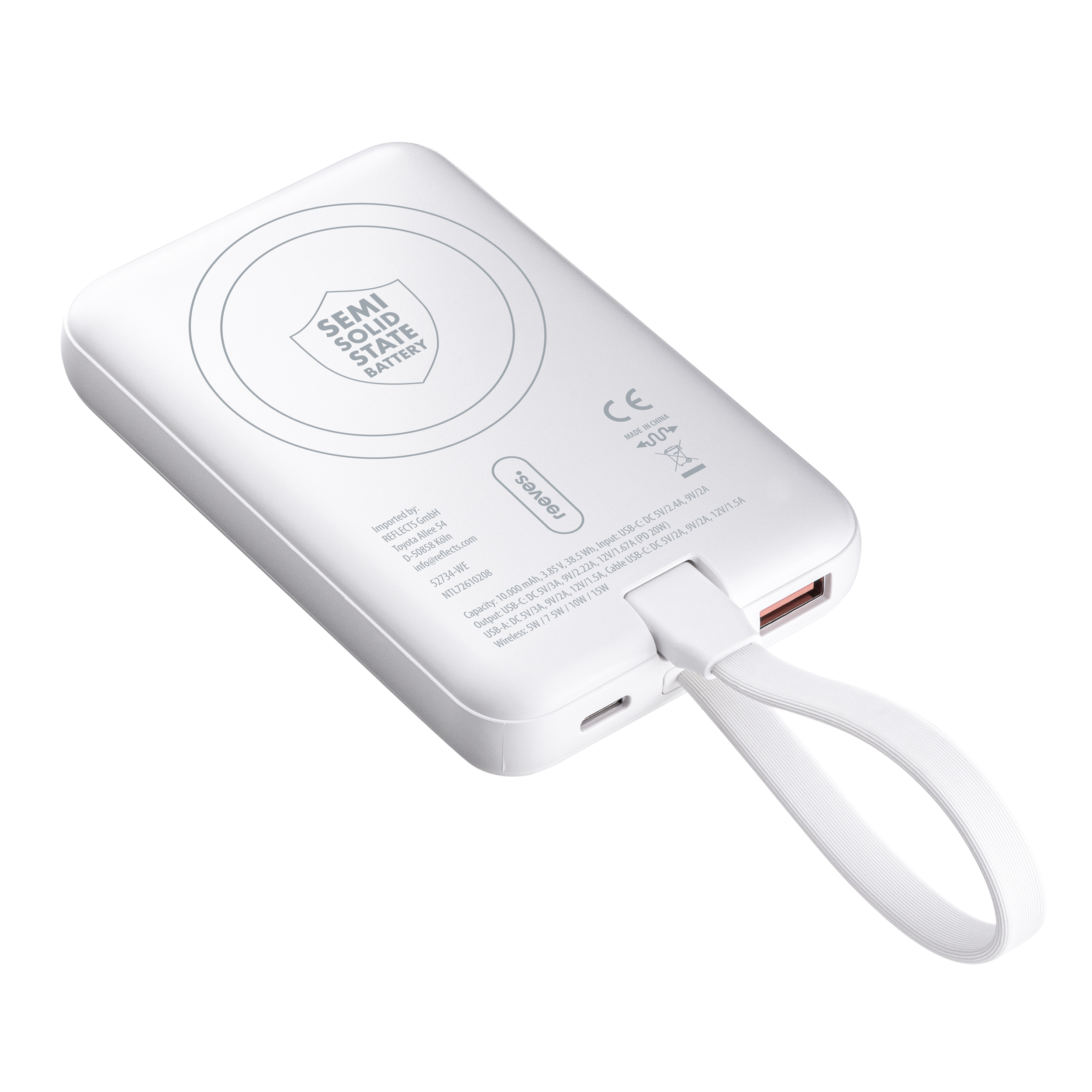 Magnetische 15W Wireless Powerbank REEVES-WATTRON Plus V - 10000 mAh, Weiss