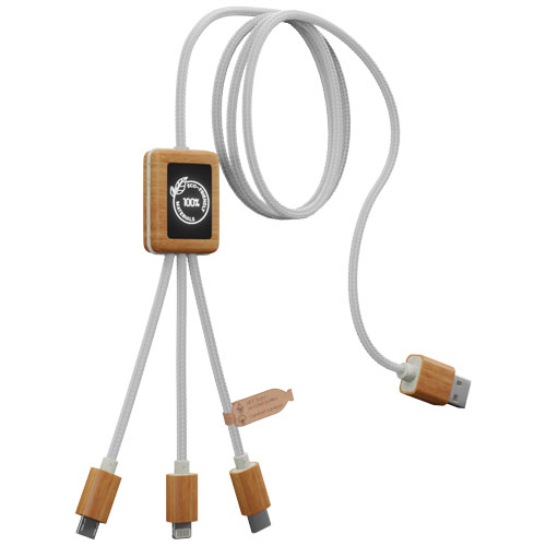 SCX.design C39 3-in-1-Ladekabel aus rPET mit Leuchtlogo und Bambusgehäuse