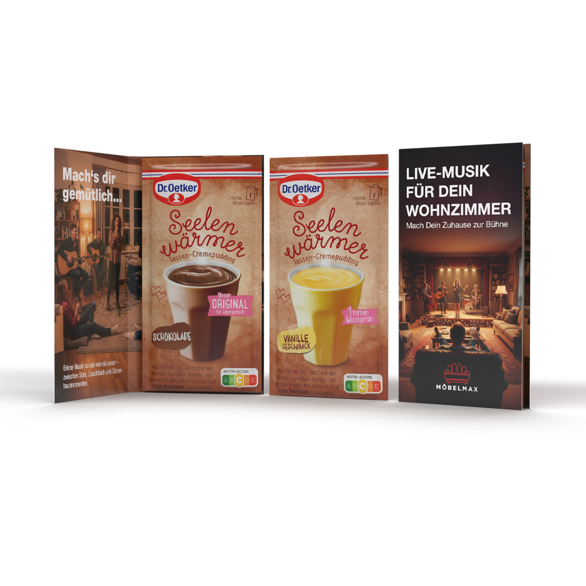Dr. Oetker Tassenpudding in Werbeklappkarte | 59 g | Schoko | 4c Euroskala