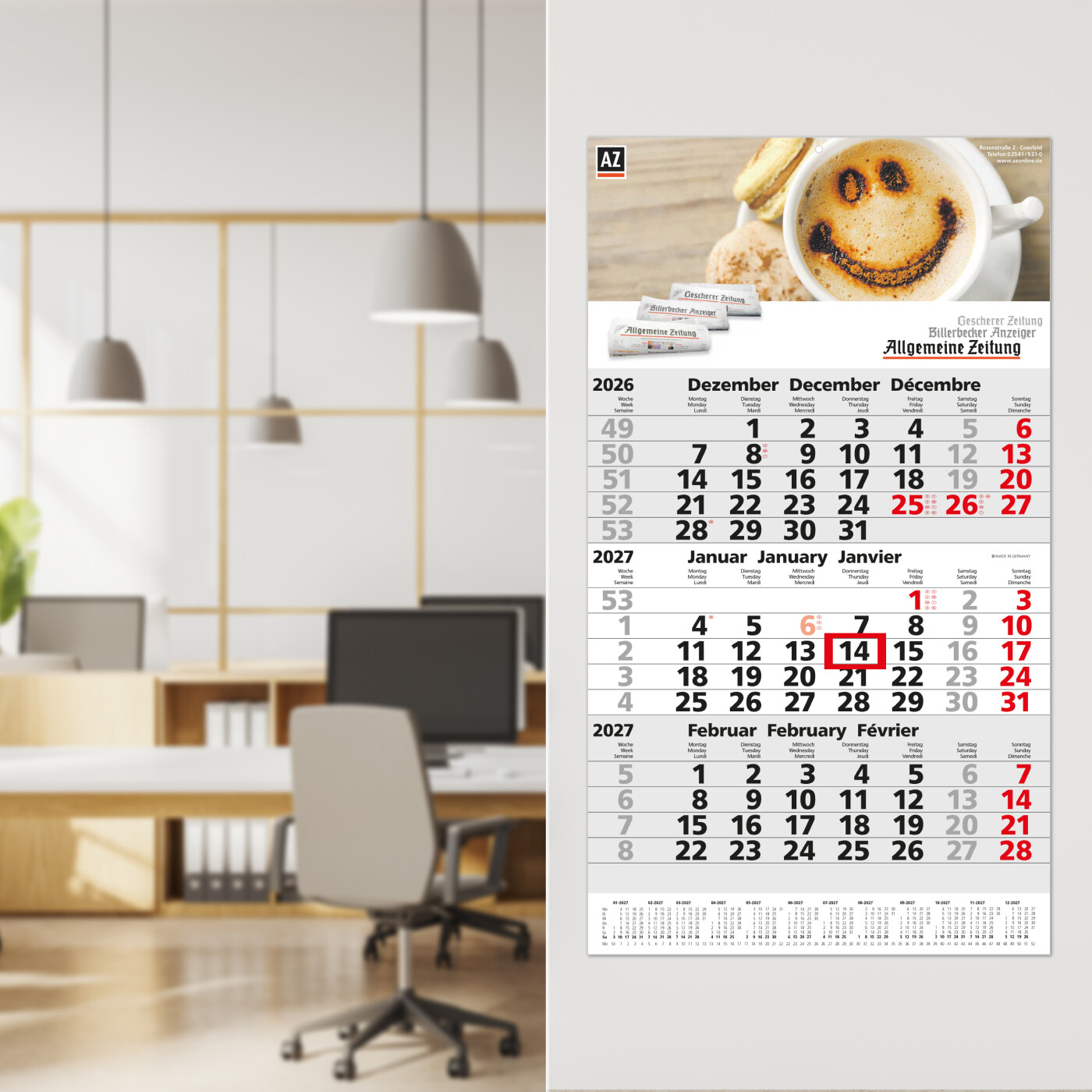 3-Monatskalender Einblatt Primus 3 Post A EXPRESS mit Jahresübersicht