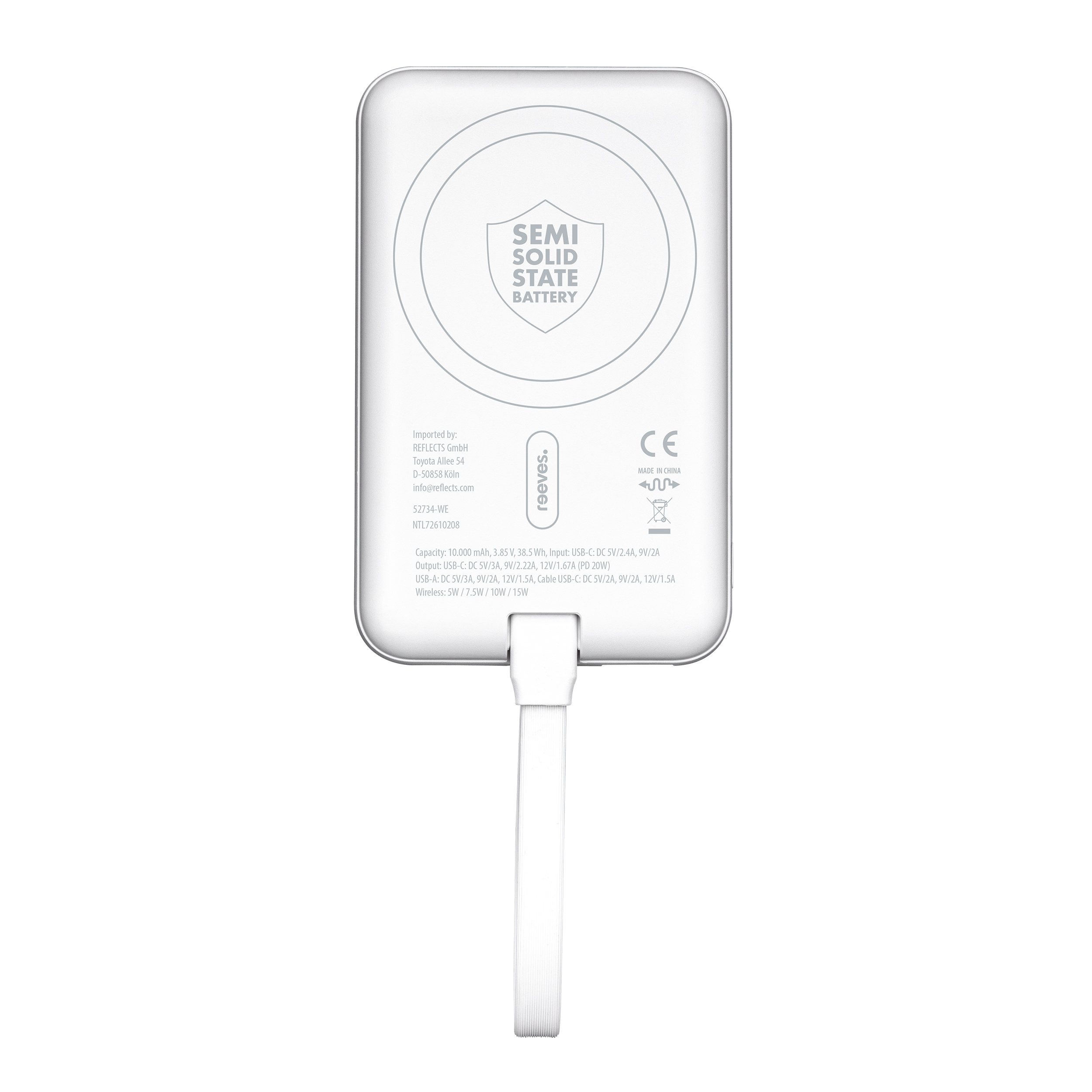 Magnetische 15W Wireless Powerbank REEVES-WATTRON Plus V - 10000 mAh, Weiss