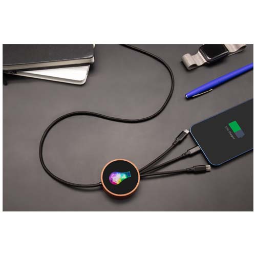 SCX.design C40 5-in-1 Ladekabel aus rPET mit 10W Ladepad und Leuchtlogo