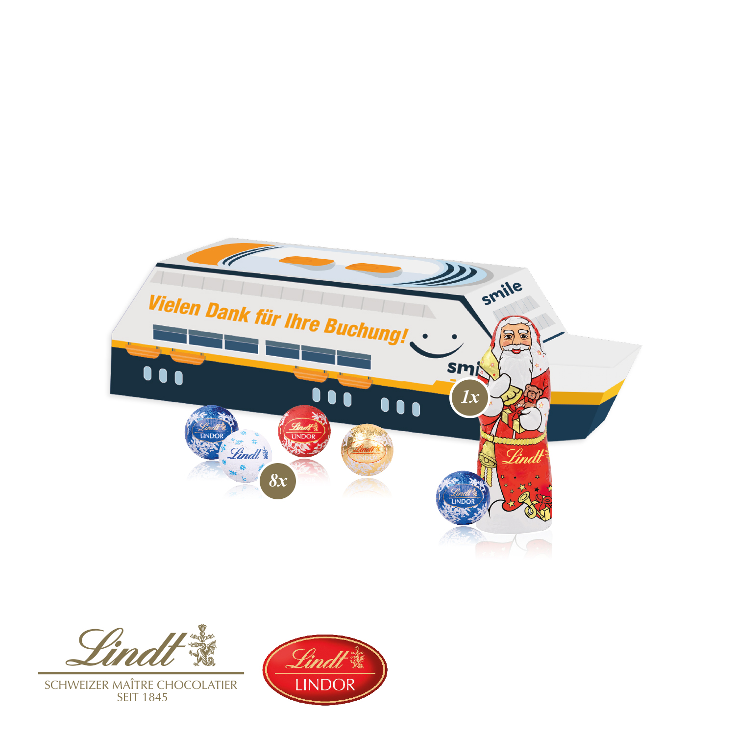 3D Präsent "Schiff" mit Lindt Minis und Nikolaus