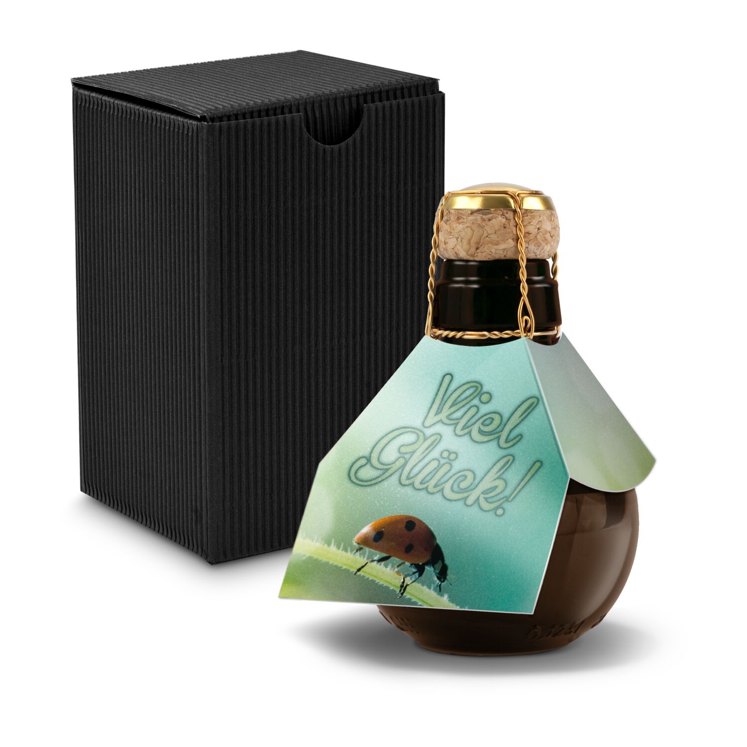 Origineller Sekt Viel Glück - Karton Schwarz, 125 ml