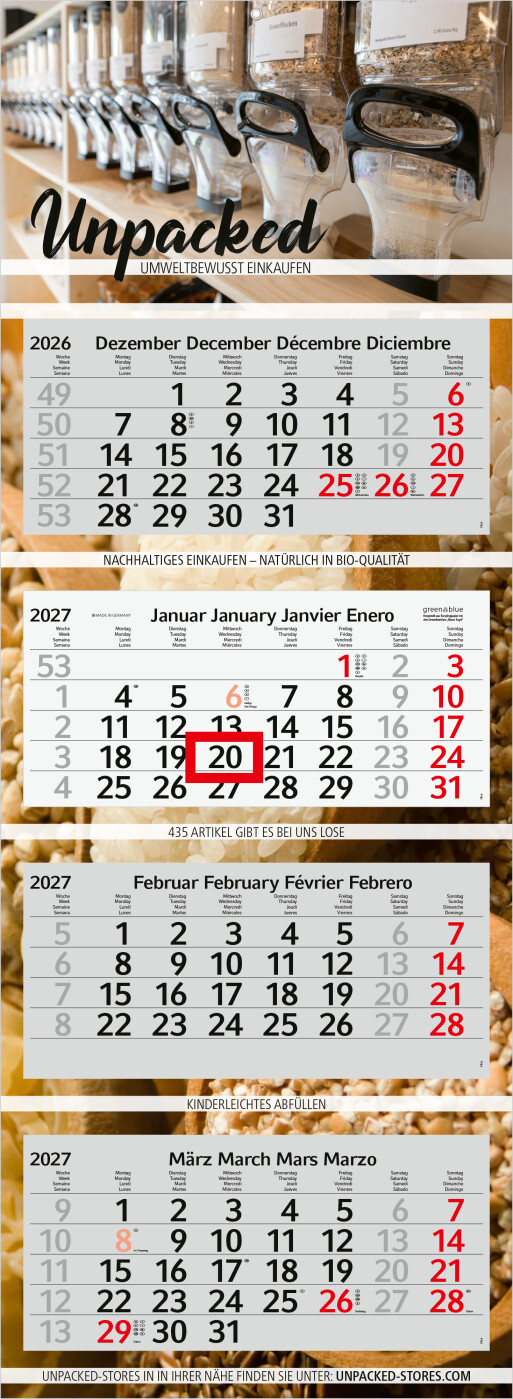 4-Monatskalender Mehrblock Profil 4 Recycling-Kalendariumspapier Schrift leicht