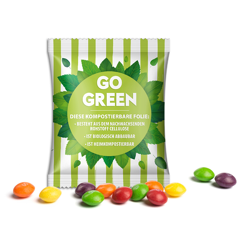 Skittles im Werbetütchen | 10 g | transparente kompostierbare Folie | 4c Euroskala