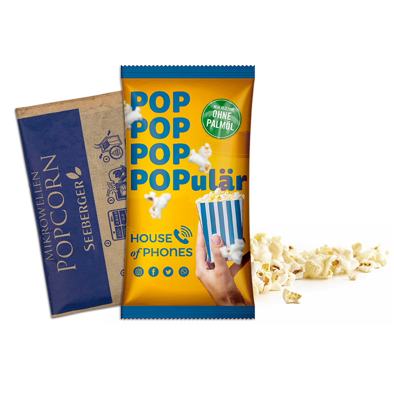 Mikrowellen-Popcorn im Werbetütchen | 90 g | salziges Popcorn | 4c Euroskala
