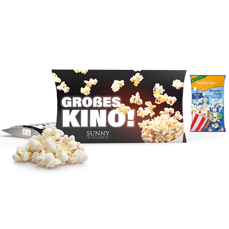 Mikrowellen-Popcorn in Werbekartonage | 90 g | salziges Popcorn | 4c Euroskala