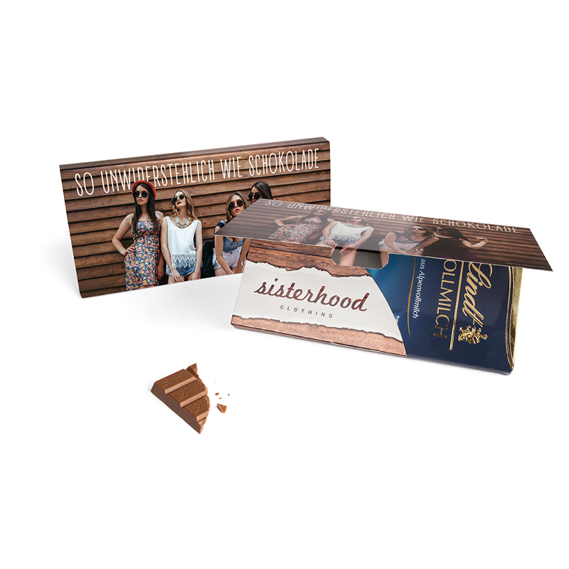 Lindt Schokoladentafel in Mailingmappe | 100 g | Vollmilchschokolade | 4c Euroskala beidseitig