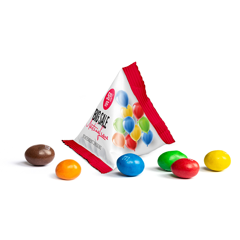 M&M's Peanuts im Mini Tetraeder | 10 g | Standard-Folie weiß | 3-farbig