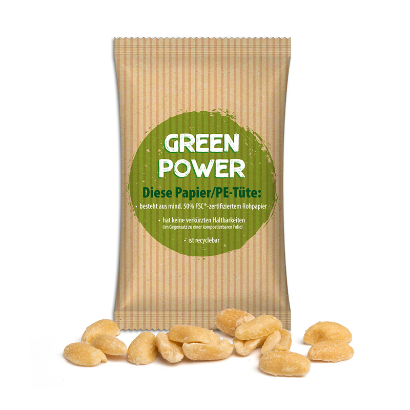 Geröstete Erdnüsse | 10 g | Papier/PE-Verbundfolie weiß | 1-farbig