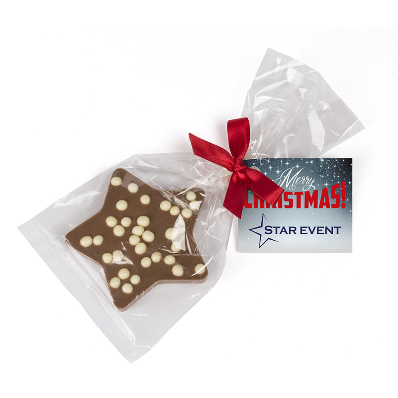 Schoko Weihnachtsstern | Vollmilchschokolade | Rote Schleife | 4c Euroskala